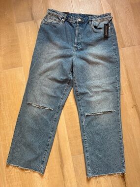 BlankNYC The Baxter Ribcage Straight Leg Jeans Distressed Raw Hem Size 31